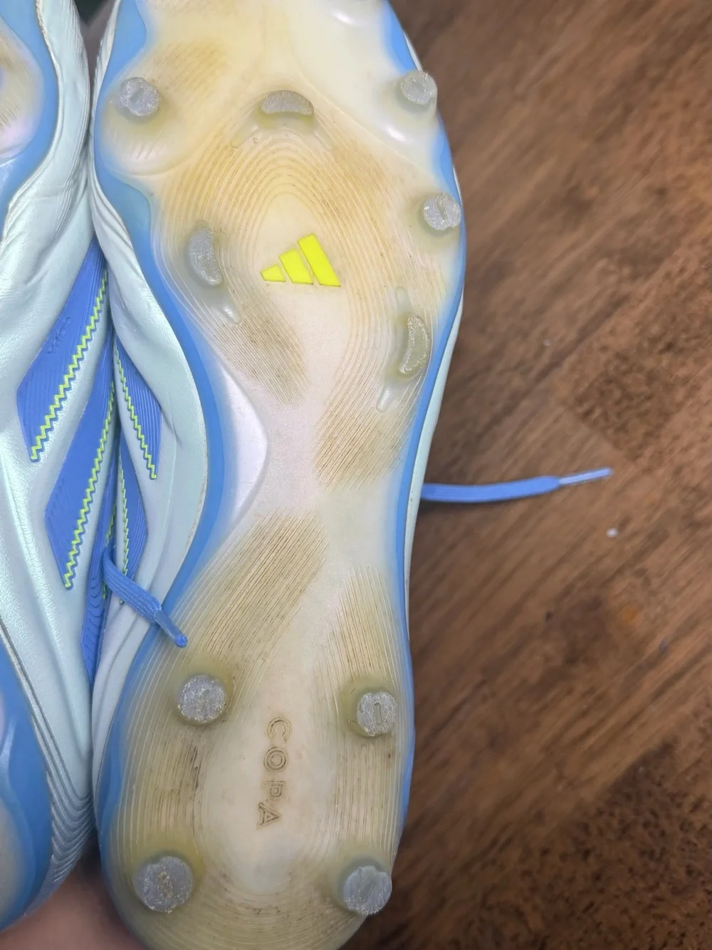 adidas Light Blue Copa Athletic Shoes with Neon Yellow Accents